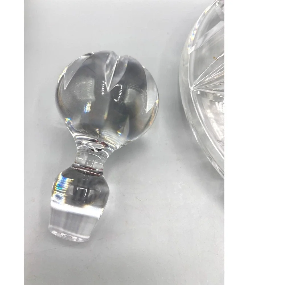 Vintage Lead Crystal Ships Decanter‎ with Faceted Ball Stopper Starburst Barware